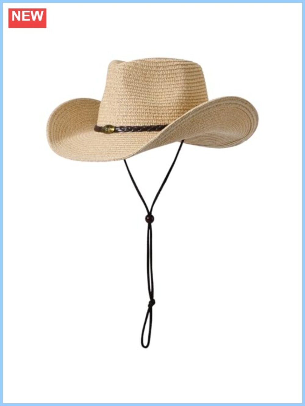 Wide Brim Paper Straw Cowboy Hat Western Sun Hat Adjustable Chin Strap Foldable